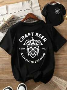 Women's Vintage-Inspired Craft Beer Graphic T-Shirt - Black Short Sleeve Casual Top With Front & Back Print, ESTD 1963 Authentic Brewing Design, Comfort Fit Round Neck, Machine Washable, Beer Shirt, Relaxed Fit Tee, Everyday Clothing, Durable Print Tee, Breathable Fabric - Noir - Voir 1