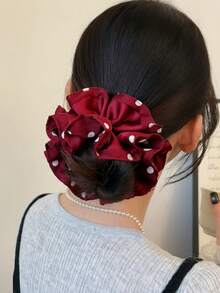 1pc Red Polka Dot Double-Layer Scrunchie Hair Tie, Elegant Bun Holder, Versatile Hair Accessory For New Year ,Scrunchy Head Accessories