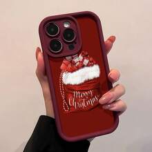 Estuche para teléfono con bolsa de regalo de Feliz Navidad Compatible con estuches para teléfonos   17  16 Pro Max  15 Pro Max  13 y  12 Duradero, a prueba de golpes y elegante Una excelente opción para familiares, amigos, seres queridos, novios, novias y regalos de Navidad y Año Nuevo - Burdeos - Ver 1