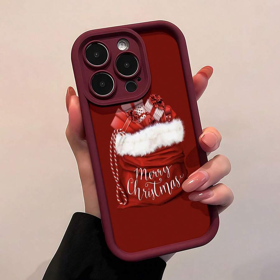 Estuche para teléfono con bolsa de regalo de Feliz Navidad Compatible con estuches para teléfonos   17  16 Pro Max  15 Pro Max  13 y  12 Duradero, a prueba de golpes y elegante Una excelente opción para familiares, amigos, seres queridos, novios, novias y regalos de Navidad y Año Nuevo - Burdeos - Ver 1