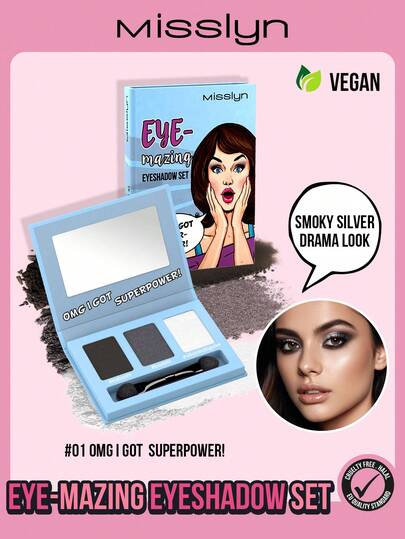  MISSLYN Eyeshadow Palette, 3-Color Eyeshadow With Mirror And Eyeshadow Brush, Matte, Pearlescent And Glitter Finishes, Smooth Texture Suitable For Sensitive Skin, Makeup Brand, Face Painting Cosmetics For Women And Girls, Winter Essential, Y2K Style, Fashion Versatile, Birthday Gift, Valentine's Day Gift, Party Essential, New Year Gift, Color Matching, Cruelty-Free And Vegan