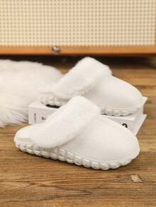 Men's Plush House Slippers With Removable Plush Lining - White - View 1