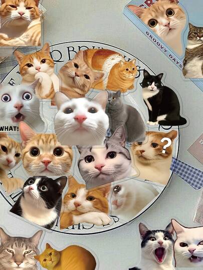 50张可爱俏皮的猫咪贴纸，PET材质，创意设计，吸睛又可爱，非常适合装饰吉他、滑板、剪贴簿、水瓶、笔记本、派对餐桌——艺术手工贴纸——趣味礼物