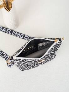 新款简约女士单肩包/斜挎包/豹纹手提包/大容量包，配有可调节肩带 - 彩色 - 查看 5