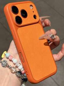 Luxury Matte Faux Leather Phone Case Compatible With IPhone 17 Pro Max 17 16 15 14 13 Pro Max Retro Shockproof Lens Protection Back Cover - Orange - View 2