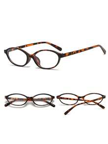 1 Pair Women's Fashionable Oval Glasses - Retro Transparent Design, Perfectly Showcasing Academic Style, Clear Vision - Leopard - View 7