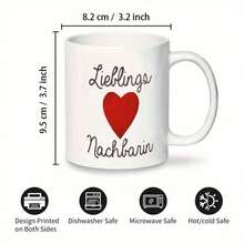 1个11盎司陶瓷马克杯。情人节红色爱心图案印花咖啡杯。浪漫又有趣。适合任何场合。美观实用，满足日常补水需求。是节日或生日送给家人或男女朋友的完美礼物。 - 彩色 - 查看 2