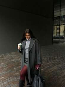 秋冬新款女款寬鬆柔軟羊毛混紡大尺寸外套，通勤休閒百搭優雅外衣 - 灰色 - 查看 5