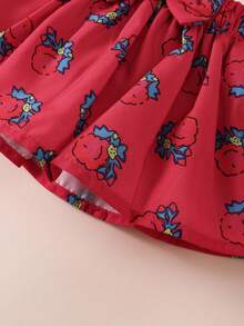 H HIBOBI 3pcs/Set Baby Girls Spring/Summer Short Sleeve Eid Mubarak Printed Bodysuit, Skirt And Headband Set - Hot Pink - View 6