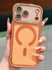 Luxury Glitter Rhinestone Lens Wave Edge Magnetic Phone Case Compatible With IPhone 17 Pro Max 17 Pro 17 16 Pro Max 16 Pro 16 15 Pro Max 15 Pro 15 14 Pro Max 14 Pro 14 13 Pro Max Stylish Electroplating Clear Camera Protection Shockproof Protect Back Cover