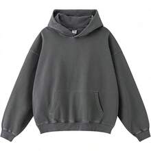 [Free Shipping]Mens Hoodies Oversized Unisex Acid Wash Hoodie Heavyweight Fleece Vintage Cotton Sweatshirt Men Women - A-深灰色 - 查看 1
