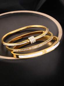 3件套奢华时尚不锈钢贝壳手链套装，适合男女日常佩戴、聚会、派对、婚礼、情人节、圣诞节、生日礼物等场合。 - 銀色 - 查看 2