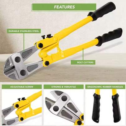 18" Bolt Cutter Mini Bolt And Wire Cutter, Cable, Chain, Spring Snips Clippers With Comfortable Soft Rubber Grip, Yellow
