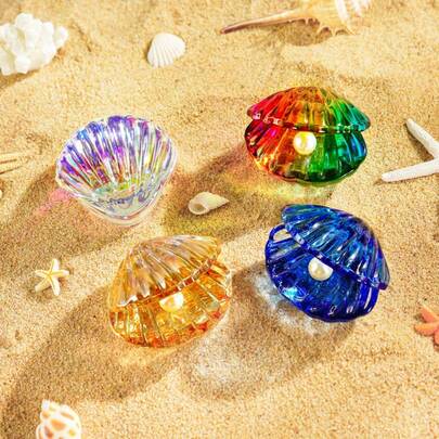 1pc Vivid Crystal Faux Pearl Shell Decor, Glass, 3D Open Shell Sculpture Reflecting, For Indoor Decoration, Wedding & Party Decor, Sun Catcher, Party Decoration, Lively Shell Design, Glass