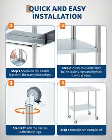 Huisuilinss Stainless Steel Prep Table,Stainless Steel Table With Wheels,Commercial Kitchen Worktable With Adjustable Undershelf,Metal Food Prep Table For Restaurant Garage Hotels Outdoor Works - 30" - Ver 4
