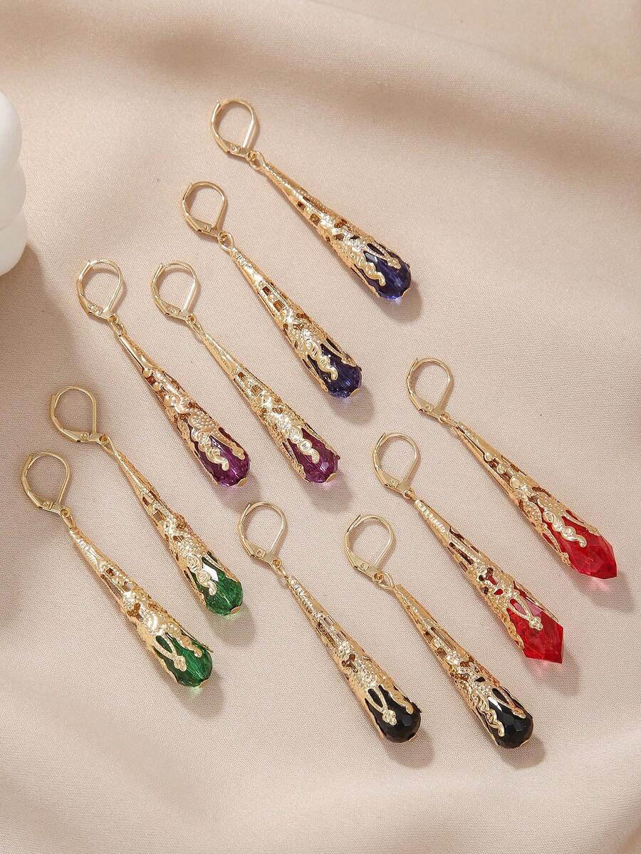 1pc Vintage Minimalist Style Luxury Dangle Earrings, Chic Long Tassel Decorative Jewelry - Multicolor - View 1