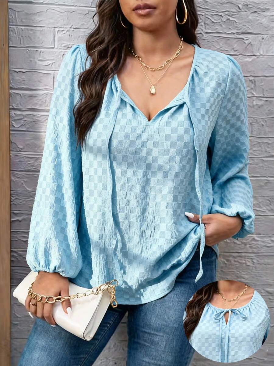 1pc Solid Color Woven Fabric Twist Front Plus Size Women Blouse Top, Suitable For Vacation, Office, Daily Wear, Spring/Summer