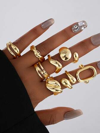 8-Piece Punk-Style Ring Set, Ladies' Bohemian Retro Geometric Ring Set, Fashionable And Personalized Jewelry Gift, Can Be Matched With Daily Outfits And Accessories For Vacation Beach Parties