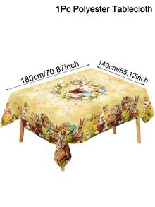 1pc Spring Easter Tablecloth, Polyester Farmhouse Style Rectangular/Round Easter Tablecloth Decorated With Rabbits, Eggs And Floral Patterns, Creating A Joyful Easter Atmosphere, Suitable For Home Kitchen Dining Table Decor, Adding Spring Holiday Vibe. - Multicolor - View 14