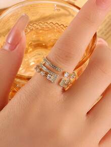 rakol Cincin Terbuka Wanita Bintang Berlapis-lapis Elegan dengan Hiasan Zirkonia Kubik, Cocok untuk Pengantin dan Pernikahan - cincin - View 9