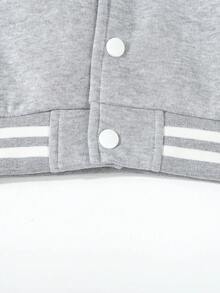 1 Piece Gray Girls Baseball Jacket  Cartoon Print Lightweight Jacket Casual Everyday Wear School Style Fall Winter Kids Holiday Gift - Grey - View 5