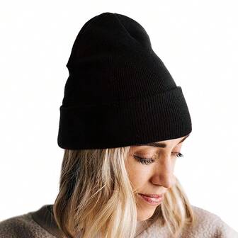 Unisex Classic Solid Color Knit Beanie Hat, Casual Versatile Warm Ski Cap For Autumn/Winter