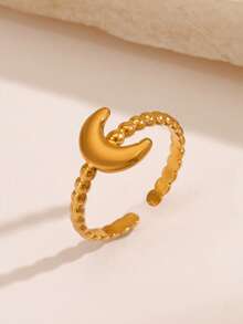 1pc Stainless Steel 18K Gold Plated Crescent Moon Open Ring, Suitable For Women Everyday Wear - Multicolor - View 5