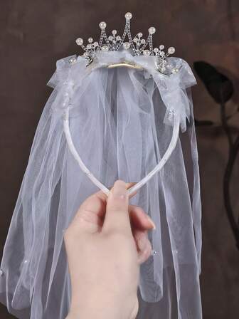 1 st barnkronslöja med rosett, håraccessoarer i spetsstil med pärlor för flickor