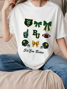 Baylor Bears T-Shirt College Football Shirt Womens Football Bow Tee Sic Em Bears 100% Cotton Crew Neck Short Sleeve Coquette Aesthetic Game Day Graphic BU Logo Ribbon Helmet Gift For Her Cute Sports Fan Apparel Soft Breathable Casual Classic Fit Summer Top-1 - trắng - Xem 3