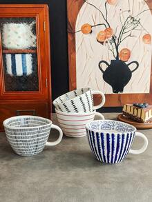 1pc Handpainted Minimalist Large Capacity Ceramic Mug, Household Breakfast Cup, Asymmetrical Niche Office Coffee Cup - Multicolor - View 1