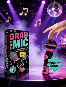 Fun Family Karaoke Board Game "Lucky Microphone Grab" - Trivia Quiz Cards For Party Night & Holiday Kids Gift - Micrô Grab-A - Xem 2