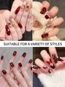 30pcs Red Nail Charms Set, Heart, Cherry, Letter, Butterfly, Fox Pendant Alloy Nail Jewelry, 3D Y2K Nail Gems & Rhinestones Nail Art Accessories