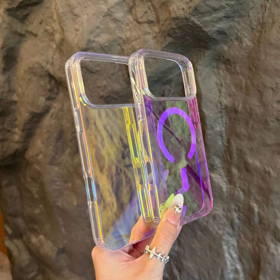 Funda de teléfono transparente con degradado láser holográfico, compatible con iPhone 17/17 Pro/17 Air/17 Pro Max, diseño magnético, compatible con iPhone 16 Pro Max/15/14/13 Pro Max