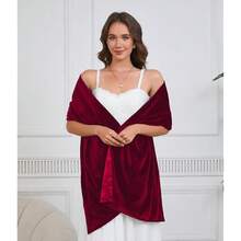 Shawls And Wraps For Evening Dresses Pashmina Wraps For Women Wedding Velvet Shawl Wrap Accessories,Burgundy - 酒紅色 - 查看 7