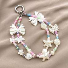 100 piezas/paquete Cuentas de ABS con acabado similar a la perla: Pétalos, Lirio del Valle y Lazos. Cuentas sueltas florales lindas para enhebrar y hacer joyas DIY. - Blanco - Ver 6