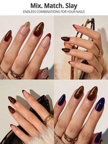 150片装混合短矩形、杏仁形和中长棕色豹纹渐变美甲贴纸套装 - 15种尺寸，法式渐变棕色豹纹图案，沙龙品质，适合DIY美甲，多种指甲形状，可卸甲胶，全甲覆盖，女性美甲用品的理想礼物 - 鏽棕色 - 查看 5