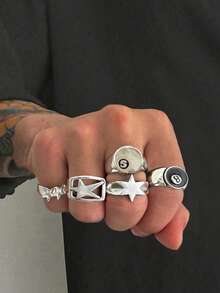 6pcs Fashionable Punk Star Cross Rings, Charming Jewelry For Men, Holiday Gift