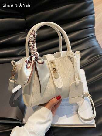 1pc Fashionable Minimalist Buckle PU Tote Bag With Detachable Strap, Comes With Scarf, Suitable For Daily Use