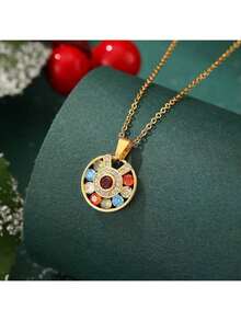 1 mặt dây chuyền đá Cubic Zirconia nhiều màu sắc hình học, trang sức thời trang phong cách Bohemian bí ẩn, phù hợp cho sử dụng hàng ngày, dự tiệc, đi làm (Đóng gói trong túi OPP) - Vàng - Xem 2