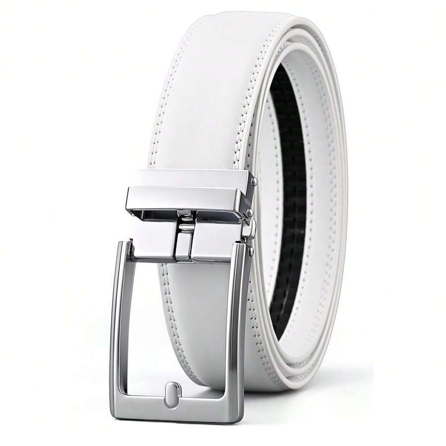Men's Belt, Ratchet Dress Casual Belt With Adjustable Automatic Buckle Trim To Fit,30inch-36inchWaistAdjustable,White-01 - 白色-01 - 查看 1