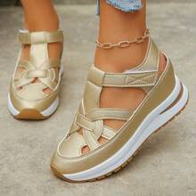 Fall/Winter Women's Platform Wedge Sneakers, Summer New Casual Flat Breathable Ladies Shoes - vàng - Xem 5