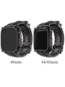 Wristitani 1pc Black Silicone Apple Watch Band With TPU+PC Protection Case For 40/41/44/45/49mm Apple Watch Series 9/8/7/6/5/4/SE2/Ultra2 - Black - View 8