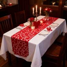 Valentine's Day Themed Red Heart Lace Table Runner, Featuring An Exquisite Hollowed-Out Heart Pattern. A Must-Have For Anniversary Parties, Weddings, And Romantic Celebrations. A Perfect Home Decor Item To Enhance The Ambiance Of Your Dining Table. Suitable For Birthday Parties, Baby Showers, And Holiday Decorations. - Multicolor - View 4