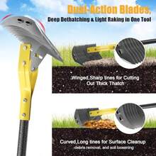 Rastrillo Descompactador de Doble Acción para Césped Rastrillo Descompactador Eficiente de 15 pulgadas con Cuchilla Descompactadora Afilada Descompactador Manual y Herramienta Escarificadora para - Amarillo - Ver 3