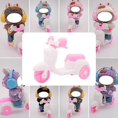 17cm Doll 7-Piece Outfit Set, Including 1 Headphone, 1 Camera Bag, 1 Bear Ear Hat, 1 Heart Embroidery Sweater, 1 Blue Jeans, 1 Pair Of Shoes, 1 Motorcycle, Suitable For Christmas, Birthday, Back To School Gifts (Doll Not Included)