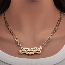 Personalized Double Layered Name Necklace, Hip-Hop Style European & American Name Necklace With Customizable Text,Featuring First Letter & Heart Shaped Cutout Flowers, Unique Japanese Chain, Perfect For Her Girlfriend, Mom, Family, Friends, Daughter For Anniversaries, For Valentine's Day, For Mother's Day - 彩色 - 查看 3