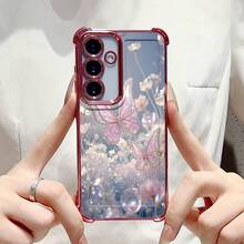 Funda de Teléfono con Purpurina de Mariposa y Flor para Samsung Galaxy S20 FE 5G S20 Ultra S20 Ultra 5G S20 Lite S21 5G S21 FE 5G S21 Ultra 5G S21+ 5G S22 Ultra 5G S23 FE S23 Ultra para Samsung S23+ S24 FE S24 Plus S24 Ultra S25 Edge S25 Plus S25 Ultra Funda Protectora Antigolpes de Cuatro Esquinas Electrochapada Patrón Lindo Nueva Funda Transparente Suave Creativa E3DI - Multicolor - Ver 4