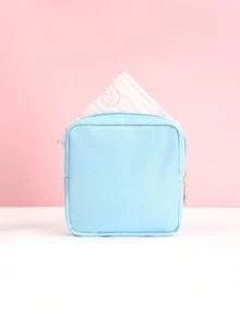 1 pieza Bolsa de almacenamiento de unicolor portátil, para guardar servilletas, protectores diarios y tampones, bolsa de almacenamiento de toallas sanitarias multifuncional, para lápiz labial, cepillo, cuidado de la piel, teléfono móvil, monedas, artículos pequeños, para el hogar, regalo, vacaciones y festivales de Halloween, Navidad, uso multifuncional, una necesidad para las chicas, una buena opción para salir, mochila de vuelta al colegio, artículos esenciales de viaje, organizador de viaje para playa, vacaciones de verano - Multicolor - Ver 3