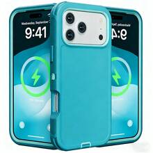 Suitable 17/16/15/14/13 Series Three-Layer Thickened Heavy-Duty Protective Case, Heavy-Duty Anti-Fall Full-Body Strong Shockproof Three-Layer Sturdy Protective Mobile Phone Case, 3-In-1 Sturdy And Durable Protective Case, Halloween, Christmas, Easter And Thanksgiving, Perfect Male/Girlfriend Holiday And Birthday Gift Selection - Light Blue - 查看 1