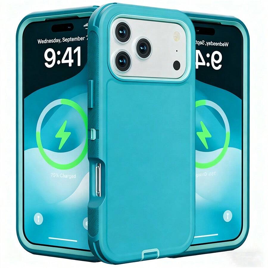 Suitable 17/16/15/14/13 Series Three-Layer Thickened Heavy-Duty Protective Case, Heavy-Duty Anti-Fall Full-Body Strong Shockproof Three-Layer Sturdy Protective Mobile Phone Case, 3-In-1 Sturdy And Durable Protective Case, Halloween, Christmas, Easter And Thanksgiving, Perfect Male/Girlfriend Holiday And Birthday Gift Selection - Light Blue - 查看 1